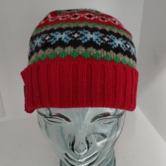 100% Lambs Wool Hat Beanie Fair Isle ABERCROMBIE Red - Picture 3 of 11